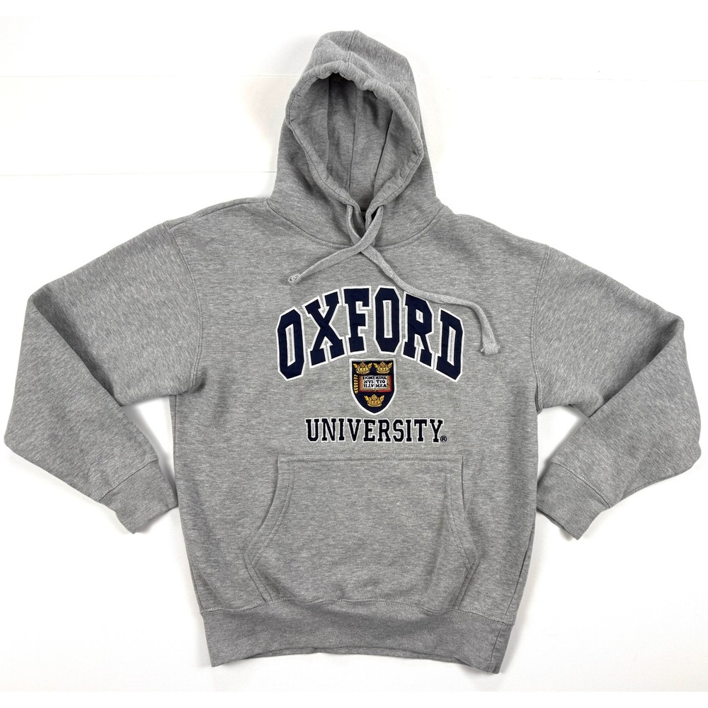 OXFORD UNIVERSITY Size S Pullover Hoodie Gray Embroidered Crest Spell Out #1701